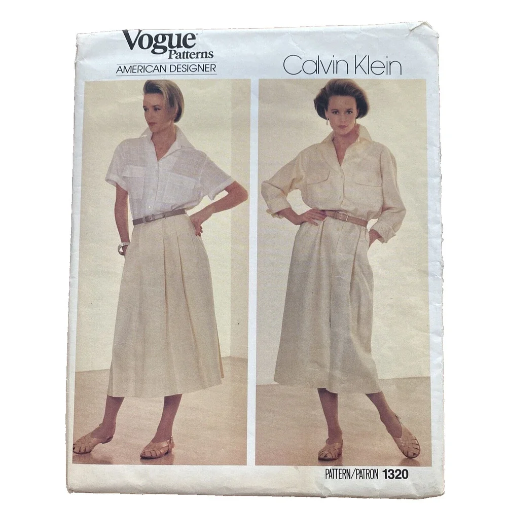 Vtg Vogue Sewing Pattern 1320 American Designer Shirtdress Calvin Klein Size 10